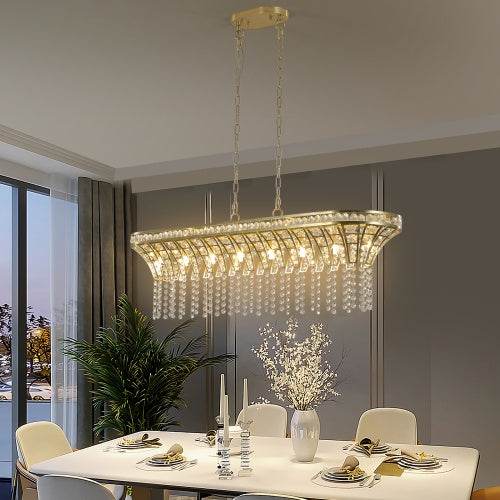 Modern Champagne Gold Kitchen Island Lamp - Oval Crystal Ceiling Chandelier - EX-STOCK CANADA