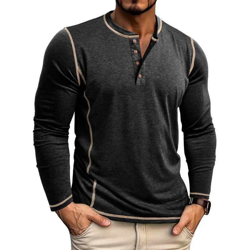 European And American Men's Henley Shirt With Four-button Top EX-STOCK Canada
