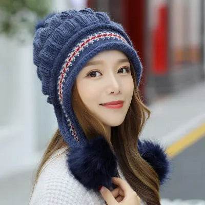 Women Cozy Knit Fleece-Feel Beanie With Ear Flaps Winter Hat Perfect For Skiing & Outdoor Activities - EX-STOCK Canada