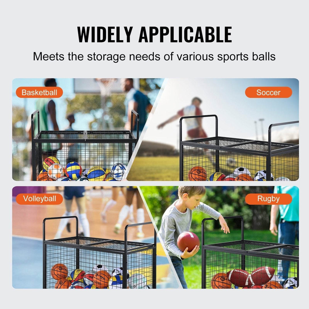 Rolling Sports Ball Storage Cart, Lockable Basketball Cage With Double Lids, Sport Equipment Holder Organizer For Indoor Outdoor, Steel Storage Rack For Garages, Playgroup, Gym And Schools - EX-STOCK Canada