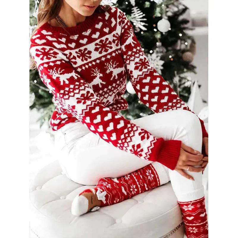 Christmas Elk Long Sleeve Knitted Sweater - EX-STOCK Canada