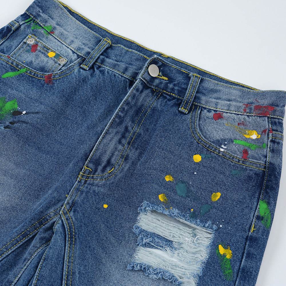 Ripped Paint Wide-leg Denim Trousers For Men Jeans - EX-STOCK Canada