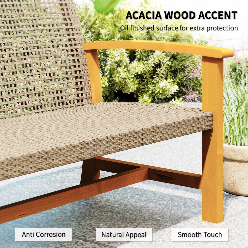 3-Seat Wicker Outdoor Couch Patio Sofa, Acacia Wood Patio Furniture With Steel Seat Armrests, Capacity, Teak EX-STOCK Canada