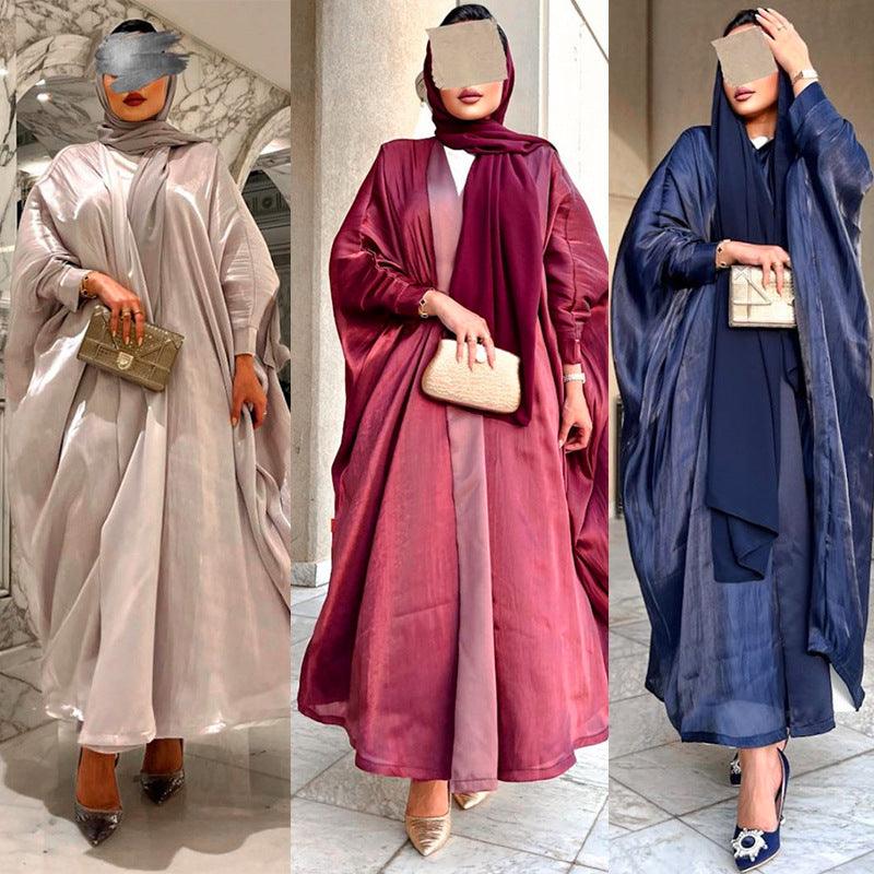 Robe musulmane en satin de soie brillante à manches chauve-souris - EX-STOCK Canada