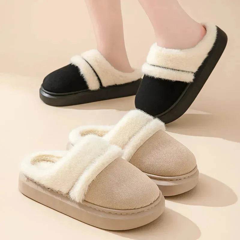 Fashion Warm Cotton Slippers For Women Leisure Thick Bottom Non-slip Plus-velvet House Shoes Winter Bedroom Floor Suede Slipper - EX-STOCK Canada