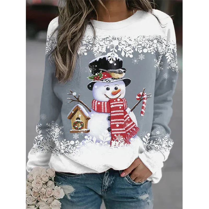 Snowman Printed Panel Loose Sweater EX-STOCK Canada
