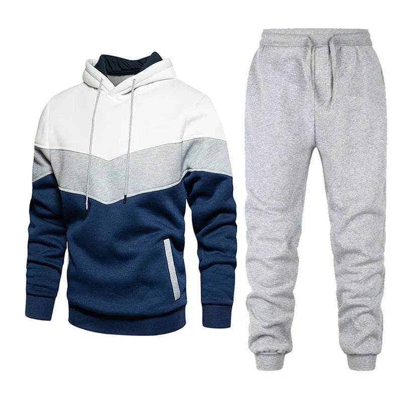2pcs Winter Fashion Stitching Suit Outdoors Sports Suit Men's Sweatsuit Hoodie Outfit set - EX-STOCK Canada
