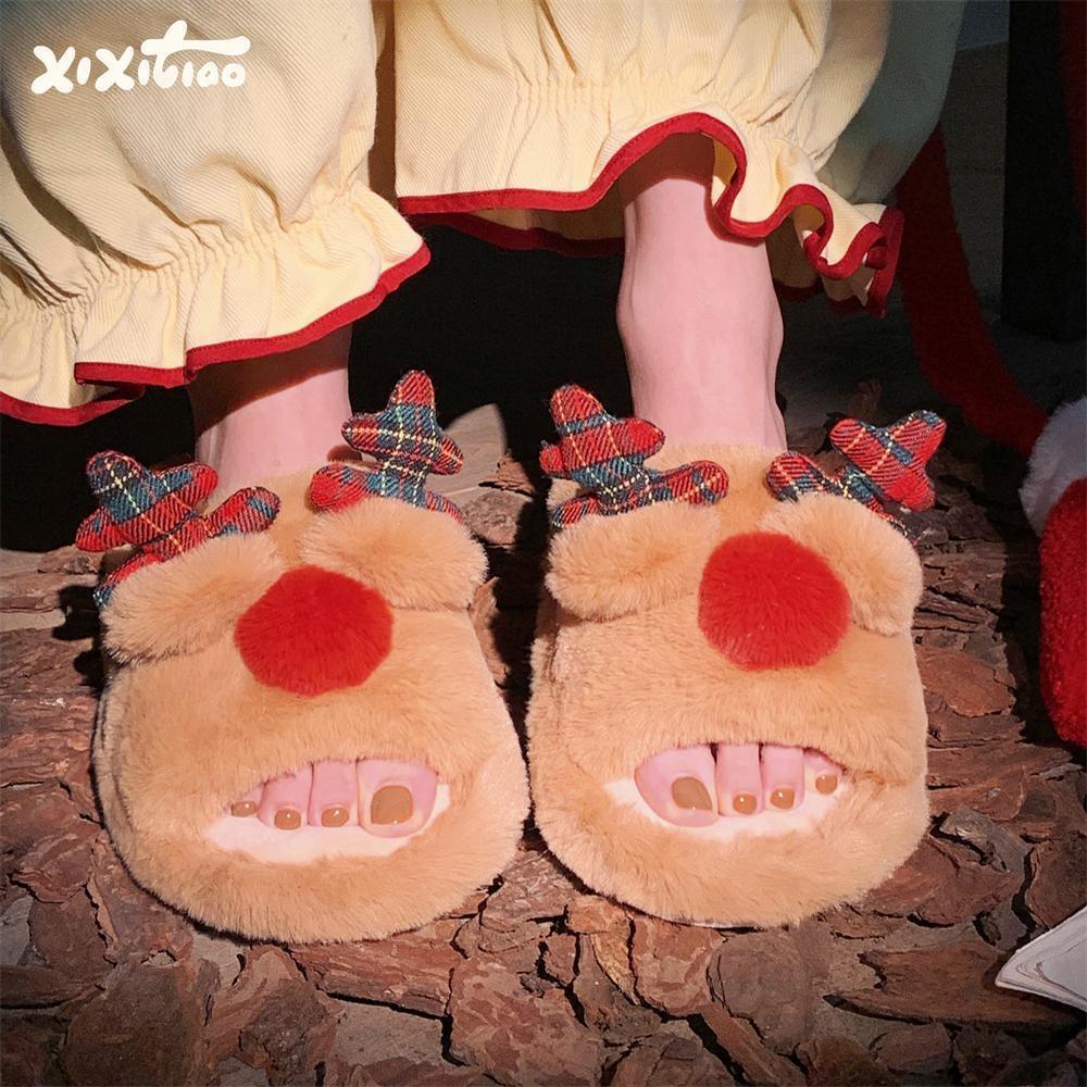 Indoor Cute One-word Cotton Slippers Autumn Women's Cartoon Fluffy Slippers EX-STOCK Canada