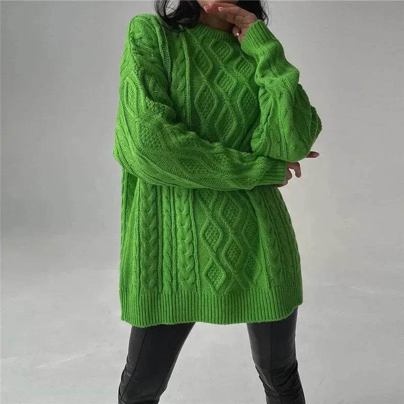 Casual Oversize Hip pop style Round neck Knitted Twist Sweater dress - EX-STOCK Canada