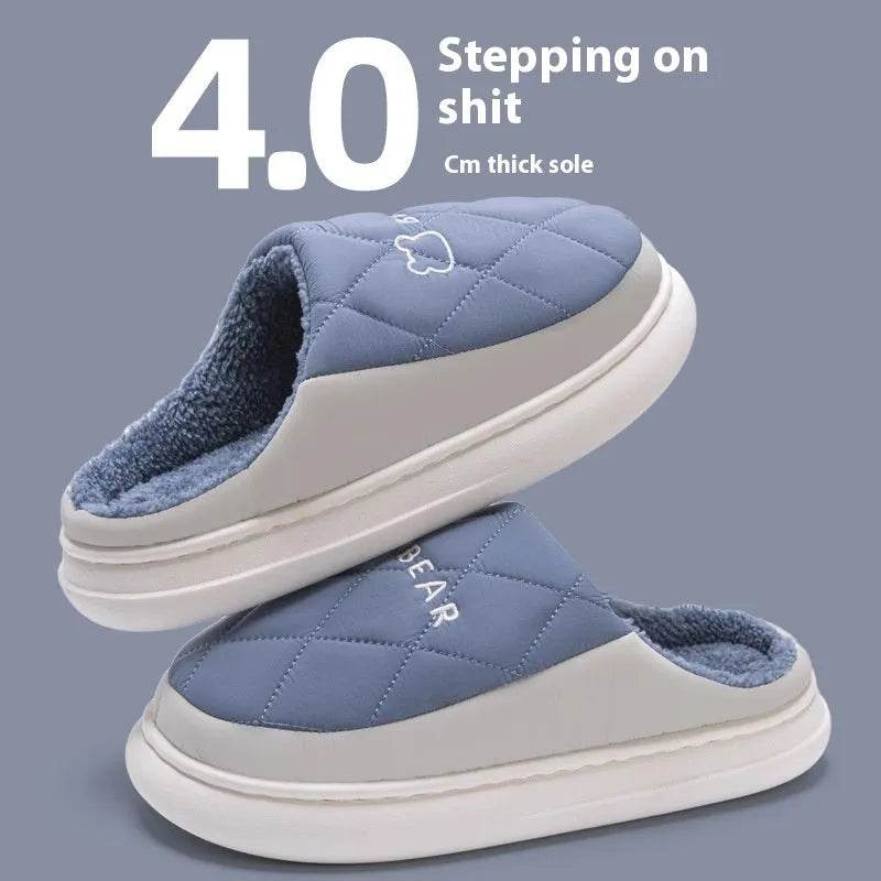 Rhombic Sewing Plush Slippers For Men Winter Warm Non-slip House Shoes Women's Bedroom Floor Home Slipper Couple - EX-STOCK Canada