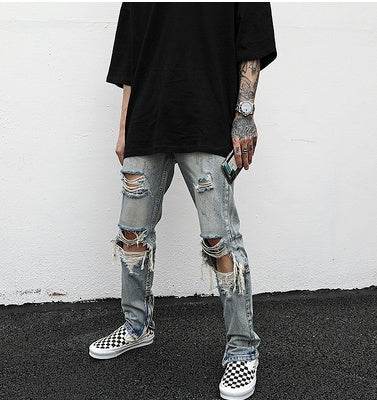 Destroyed ripped Denim jeans Pant men straight leg men - EX-STOCK Canada