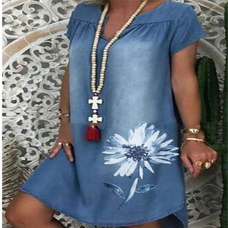 Casual Denim Fashion Floral jeans dress - EX-STOCK Canada