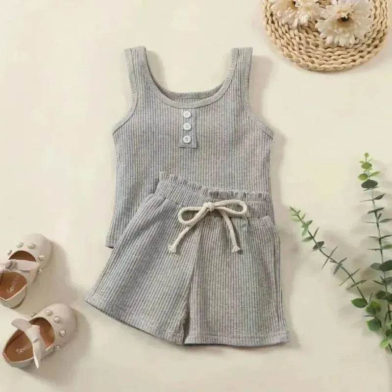 Girls' Sleeveless Simple Solid Color Casual Top And Shorts Two-piece Set for girls - EX-STOCK Canada