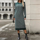 Slim Striped Printed Long Cashmere Dress Autumn And Winter Long Sleeve Dresses For Women - EX-STOCK Canada