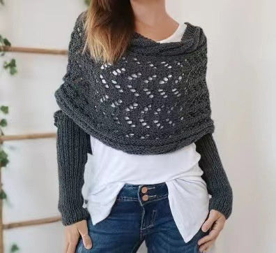 Autumn And Winter Warm Knitted Shawl Women's Hollowed-out Double Sleeve Shawl Collar Fashion Natural For Home And Party EX-STOCK Canada