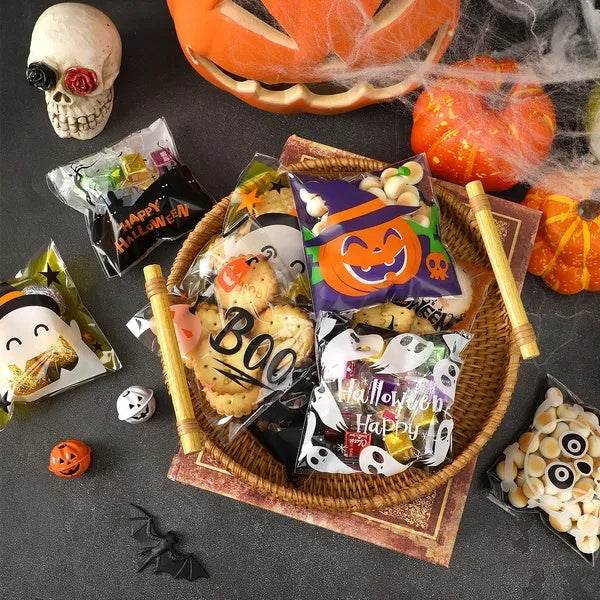 450 Pcs Halloween Cellophane Treat Bags Self-sealing Clear Candy Cookie Bags Pumpkin Ghost Black Cat Skull Trick Or Treat Bags For Halloween Birthday Trick Or Treat Party Favors Supplies - EX-STOCK Canada
