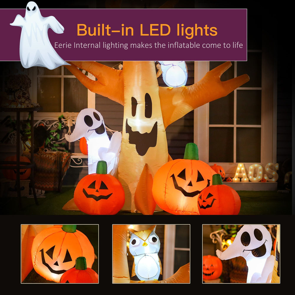Inflatable Halloween Decoration Haunted Tree With Owl, Ghost, Pumpkins, Blow-Up Outdoor LED Display For Lawn, Garden, Party EX-STOCK Canada