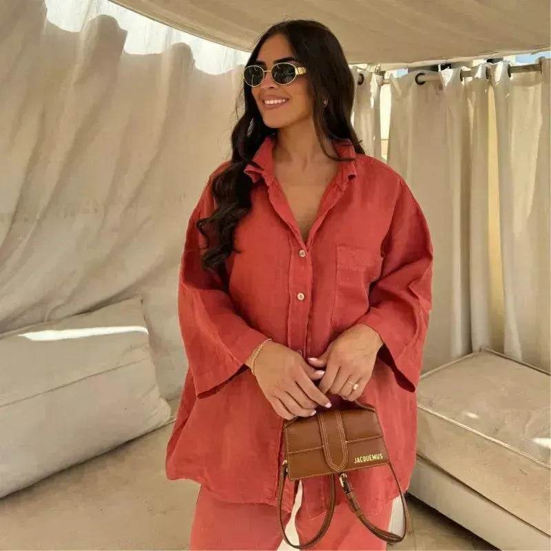 Casual Women Wide Leg Pants Long Sleeves Shirt Sets Ladies Loose High Street 2 Piece Outfits Pant co ords for Women Trouser co ords for Women - EX-STOCK Canada