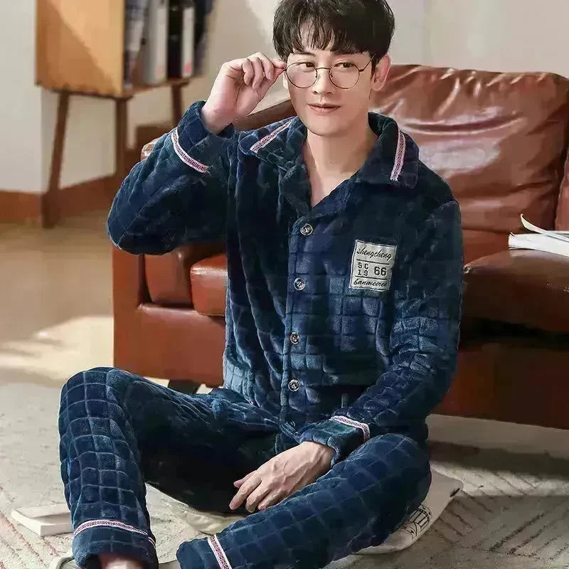Flannel warm and thickened men's pajamas - EX-STOCK CANADA