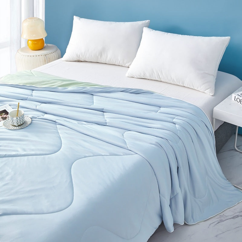 Pure Color Cool Silk Summer Blanket Airable Cover Single Double Summer Ice Cream Ice Silk Summer Quilt Machine Washable Thin Duvet EX-STOCK Canada