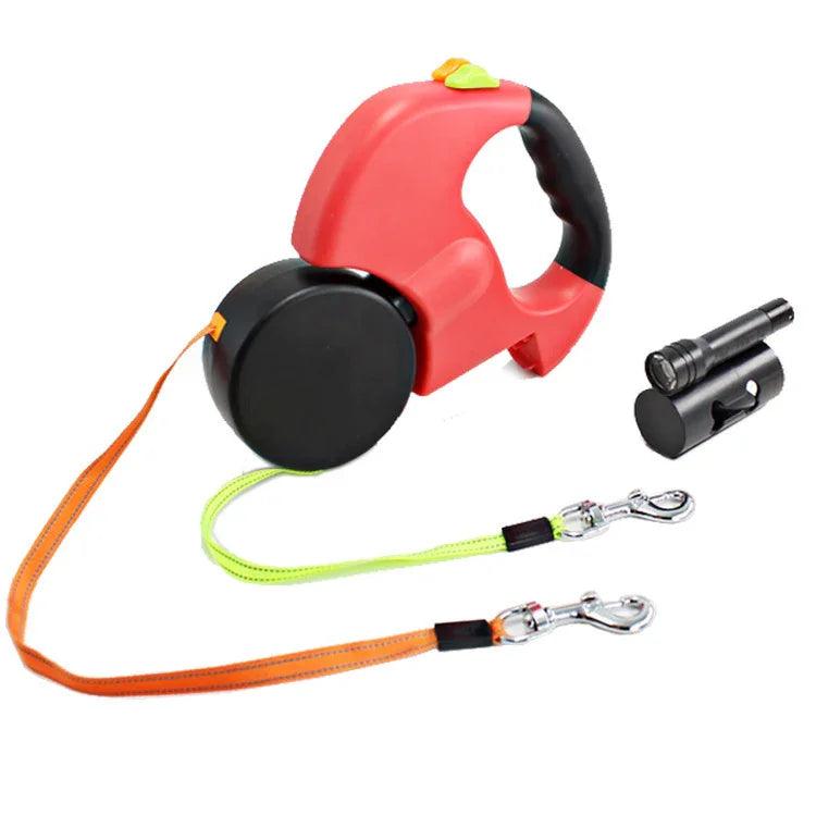 Dual Headed Pet Leashes with Flashlight Garbage Bag Box Automatic Retractable Dogs Traction Rope EX-STOCK Canada
