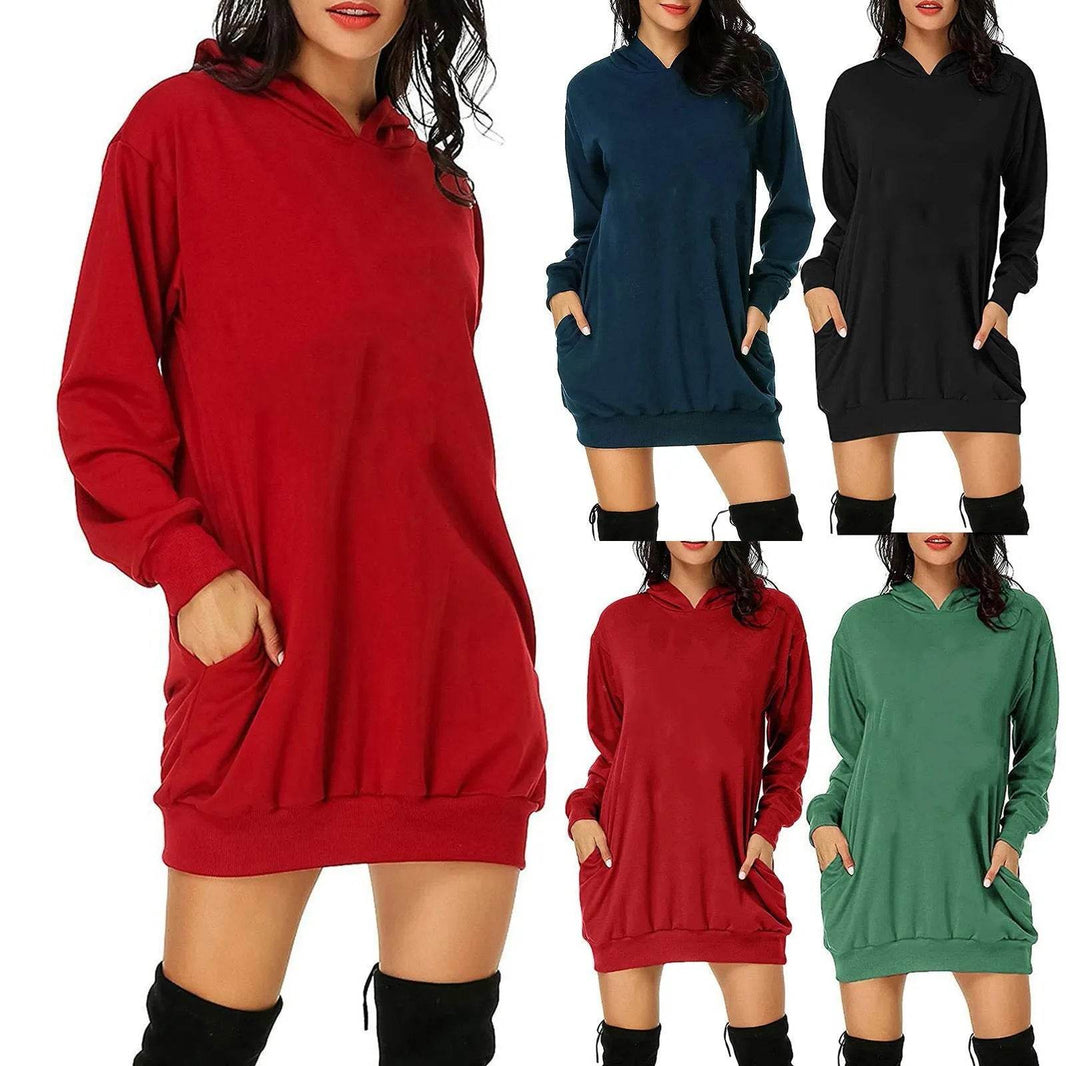 Women Solid Color Hat Dress Sweater Loose Feature Long Sleeves - EX-STOCK CANADA