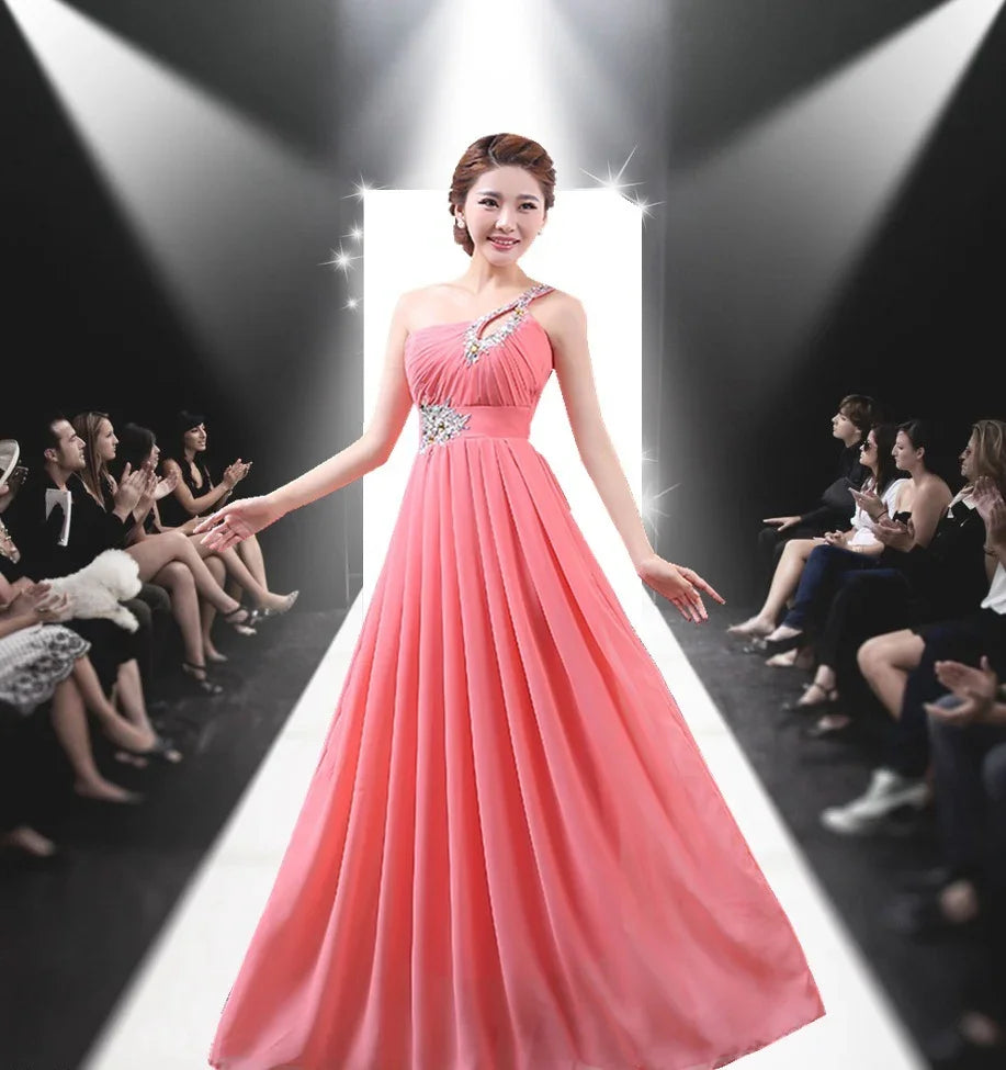 Evening dress one-shoulder dinner banquet long banquet EX-STOCK Canada