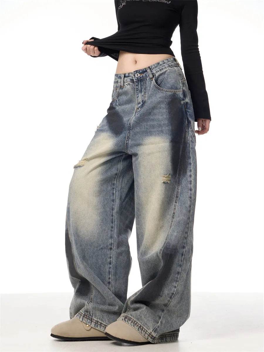 Splash Ink Ripped Machete Baggy Jeans Pant For Women Loose-fitting Wide-leg Trousers - EX-STOCK Canada