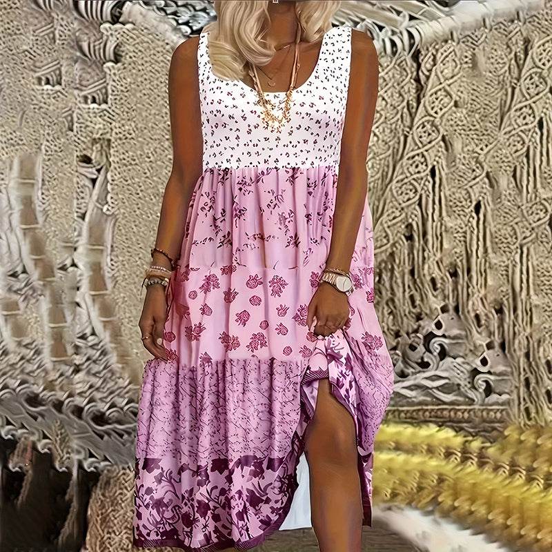 Casual Summer Boho Dress Floral Sleeveless Midi Dress - EX-STOCK Canada