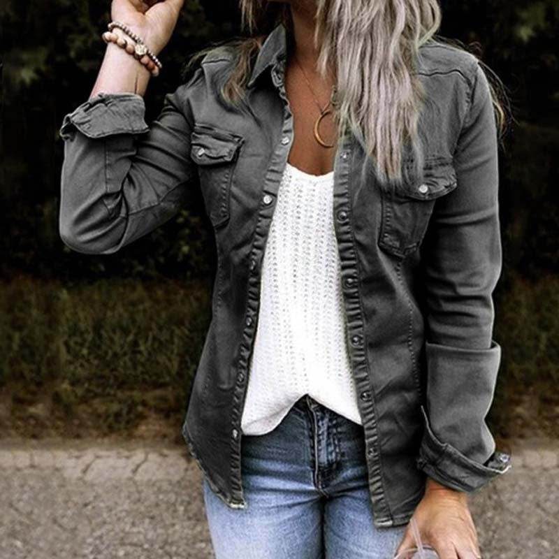 European and American mid-length fitted denim jacket top for women - EX-STOCK Canada