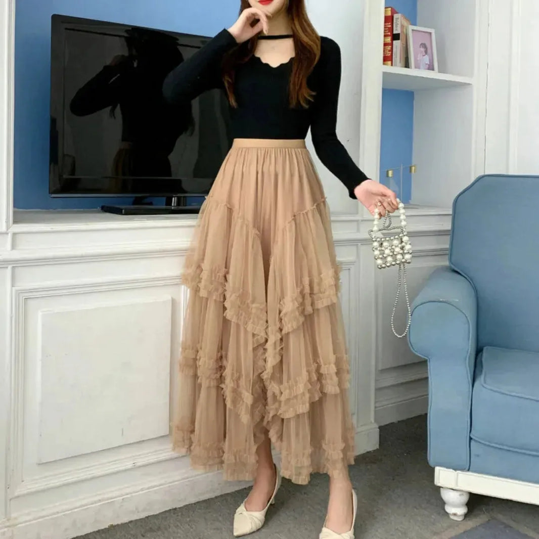 Slimming Multi-layer Gauze Skirt High-grade Midi Tulle Skirt - EX-STOCK CANADA
