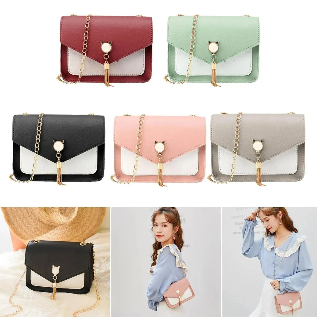 Small Messenger Bag New Sweet And Cute Cat Tassel Decoration Chain One Shoulder Small Square Bag Casual Messenger Bag - EX-STOCK CANADA