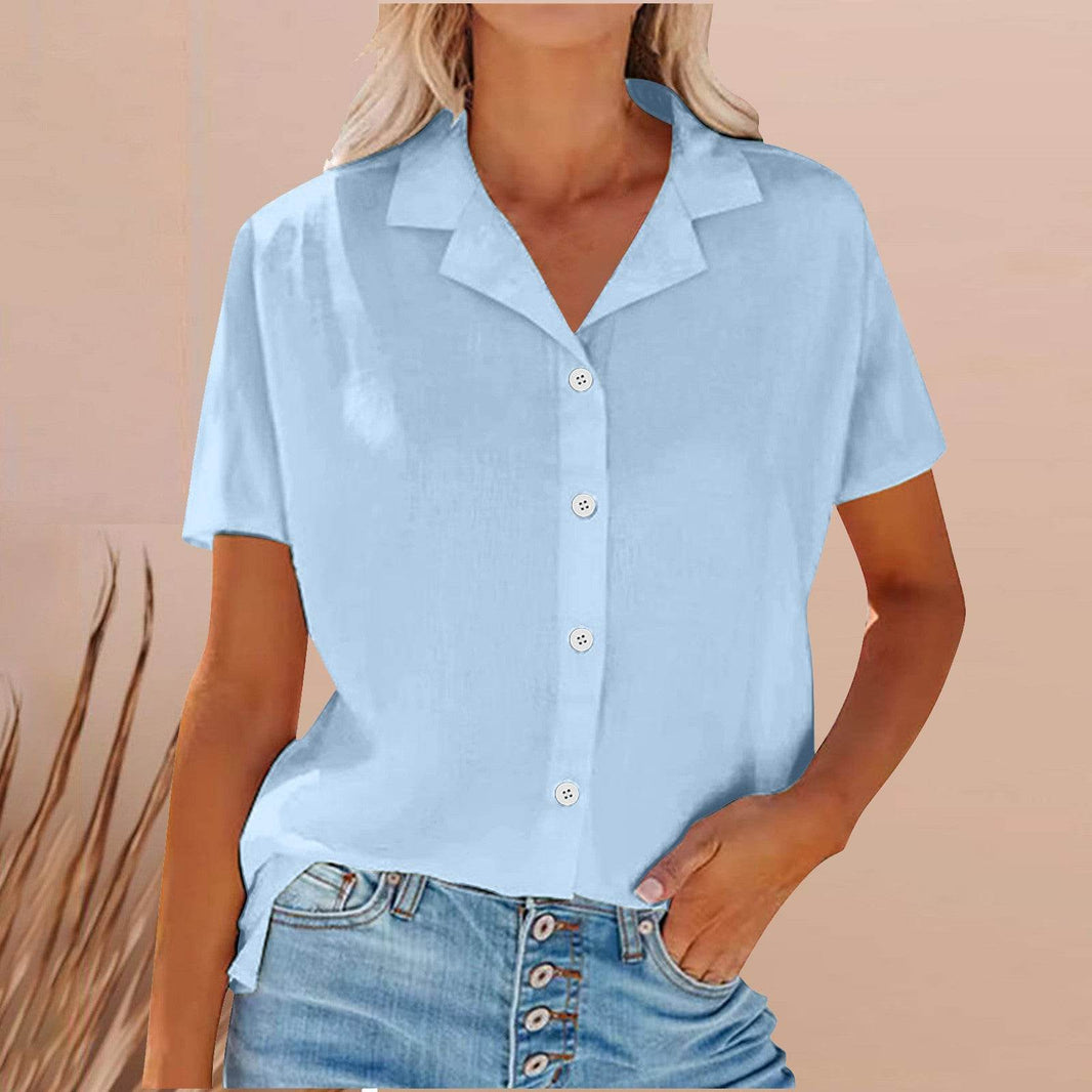 Spring Summer Lapel Cotton And Linen Casual short sleeve Shirt For Women - EX-STOCK Canada
