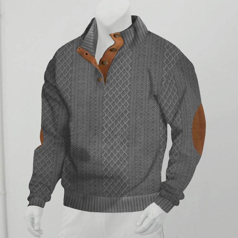 Stand Collar Long Sleeve Jacquard Knitted Pullover Sweater - EX-STOCK Canada