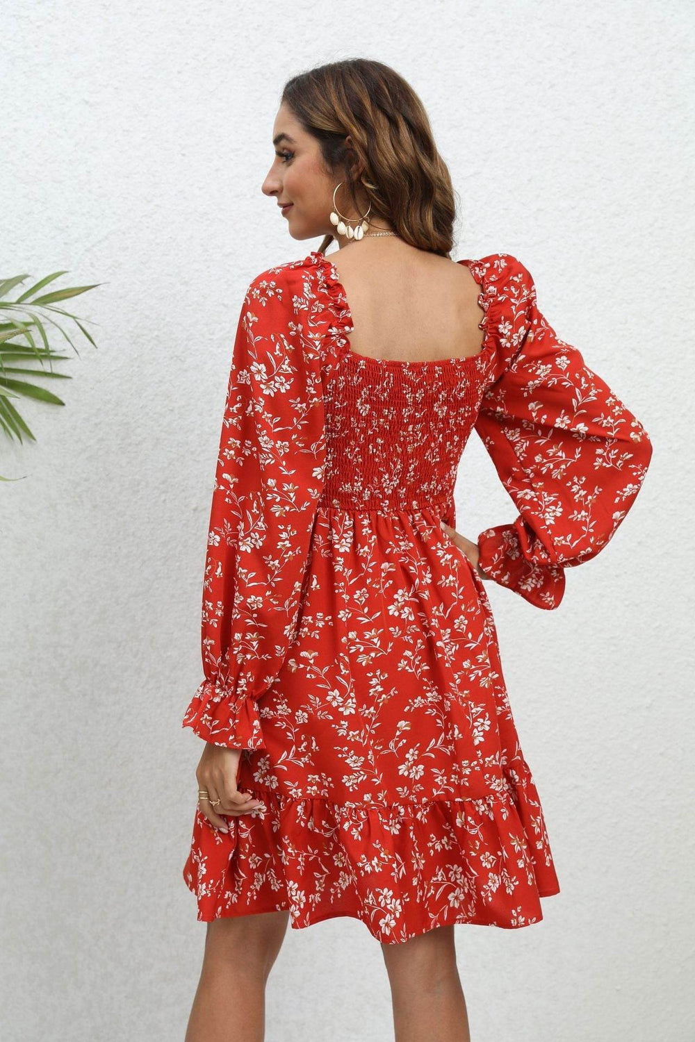 Casual Spring And Summer lantern Sleeve floral Mini Dress - EX-STOCK Canada