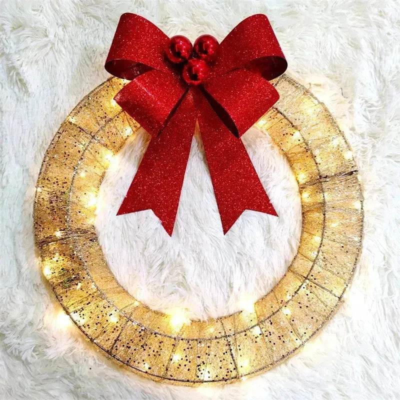 Front Door Wreath Bowknot Luminous LED Light Christmas Garland - EX-STOCK Canada