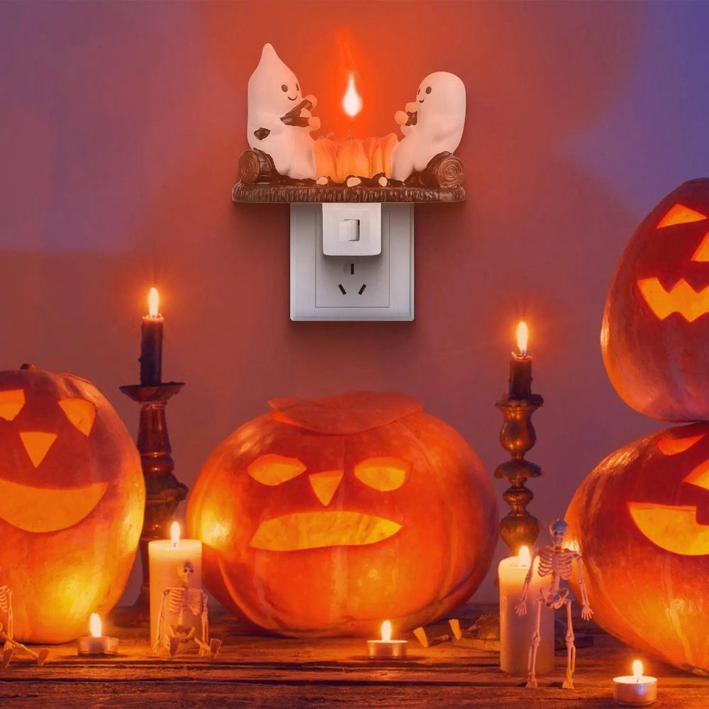 2Pcs Ghost Campfire Flickering Flame Night Light Indoor 3D Funny Halloween Nightlight Decoration Bedroom Night Light Halloween Decoration Gift For Friend Family - EX-STOCK Canada