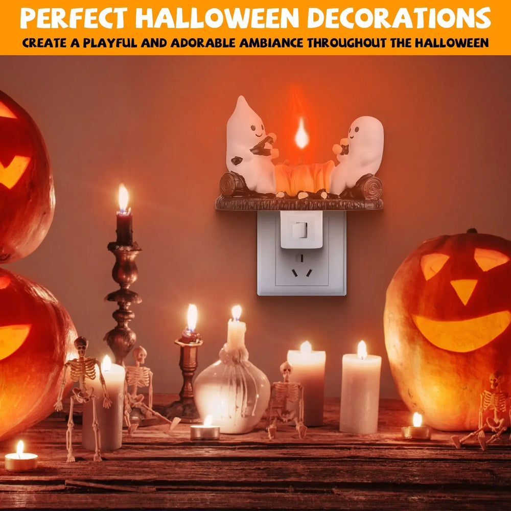 2Pcs Ghost Campfire Flickering Flame Night Light Indoor 3D Funny Halloween Nightlight Decoration Bedroom Night Light Halloween Decoration Gift For Friend Family - EX-STOCK Canada