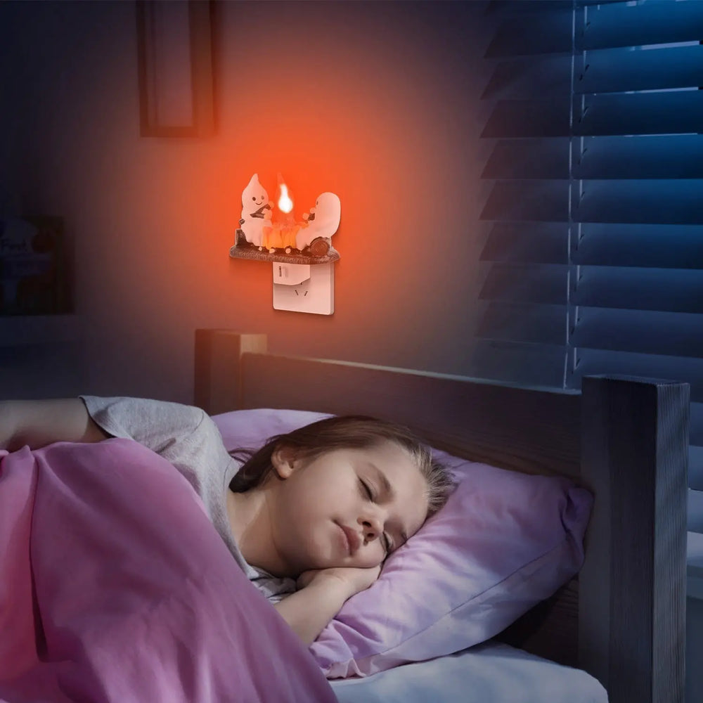 2Pcs Ghost Campfire Flickering Flame Night Light Indoor 3D Funny Halloween Nightlight Decoration Bedroom Night Light Halloween Decoration Gift For Friend Family - EX-STOCK Canada