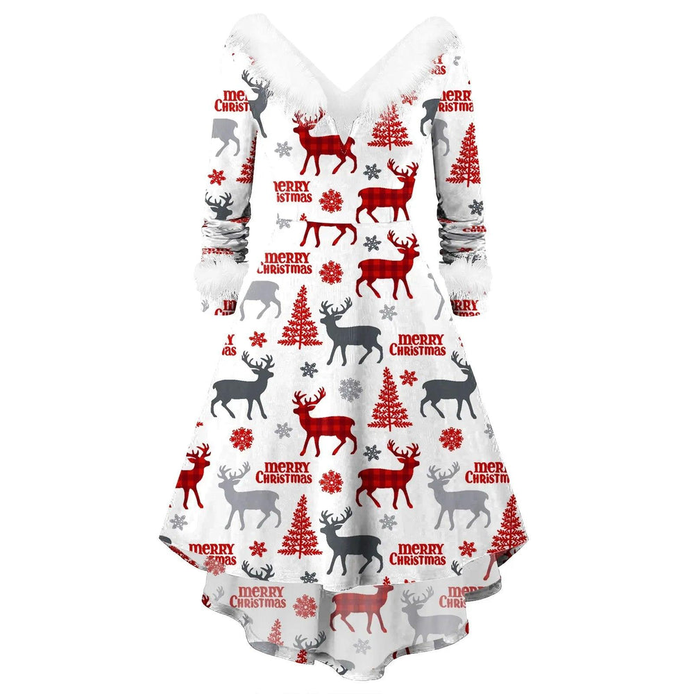 Women's Christmas Long Sleeve V-neck Irregular Dress EX-STOCK Canada