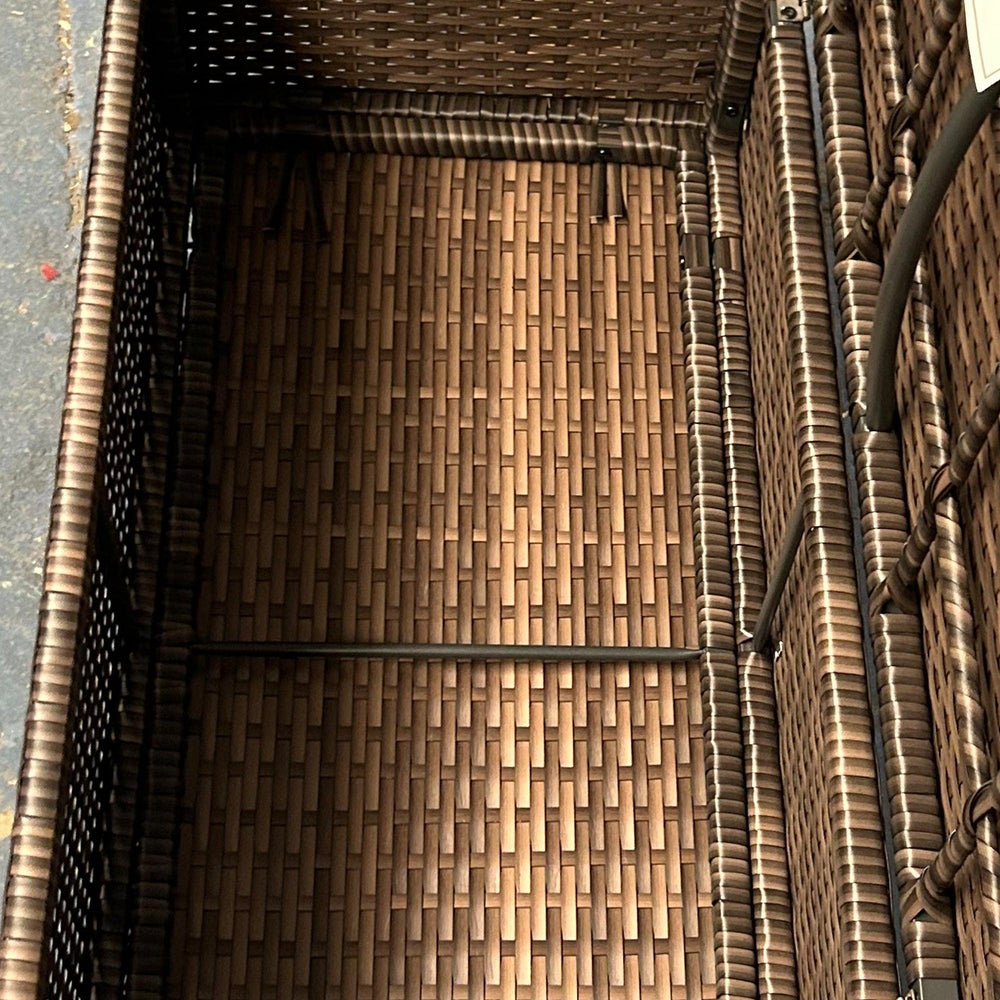 Outdoor-Patio-Rattan-Aufbewahrungsbank, 2-in-1 Rattan-Gartenmöbel, 29 Gallonen Aufbewahrungsbox mit Kissen, DunkelblauEX-STOCK Canada