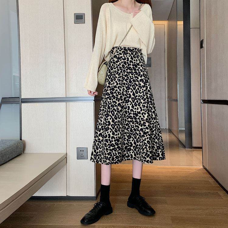 Women High waist Leopard color Midi Skirt - EX-STOCK Canada