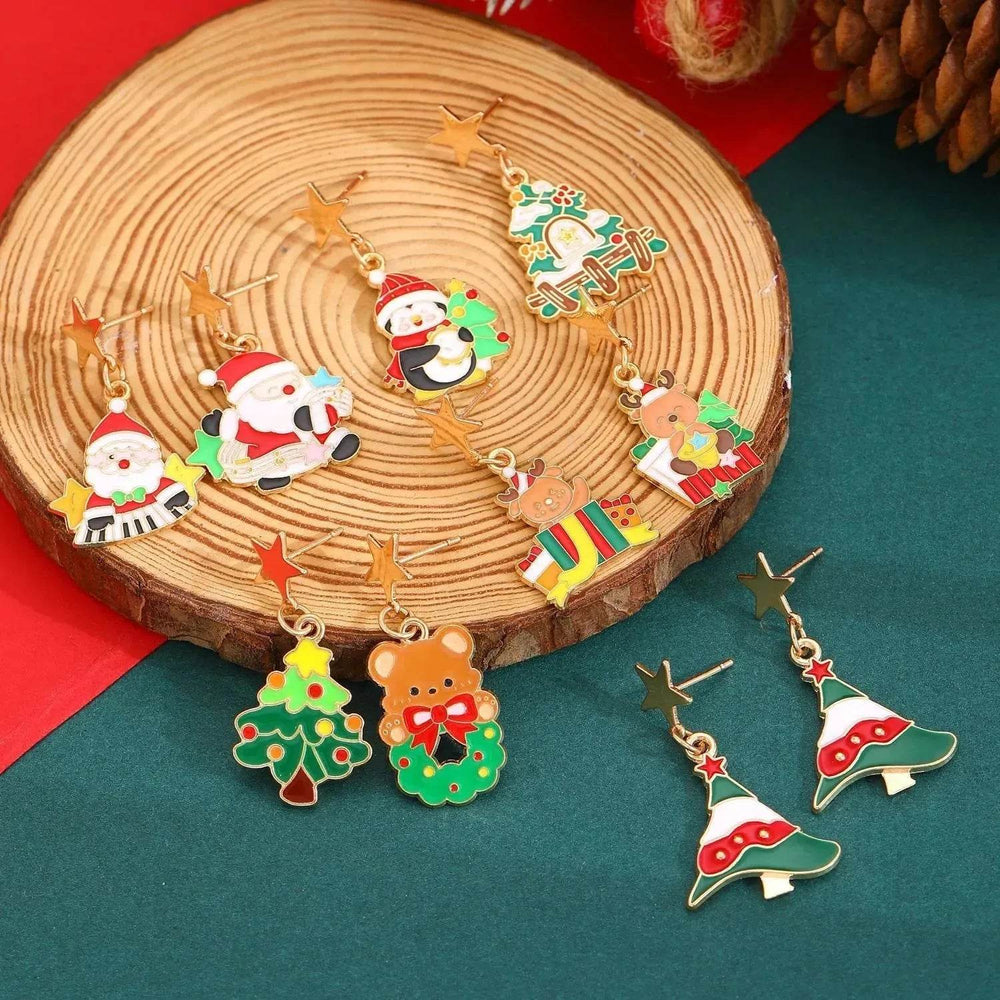 Fashionable Asymmetric Cartoon Dripping Oil Christmas Elk Earrings - EX-STOCK Canada