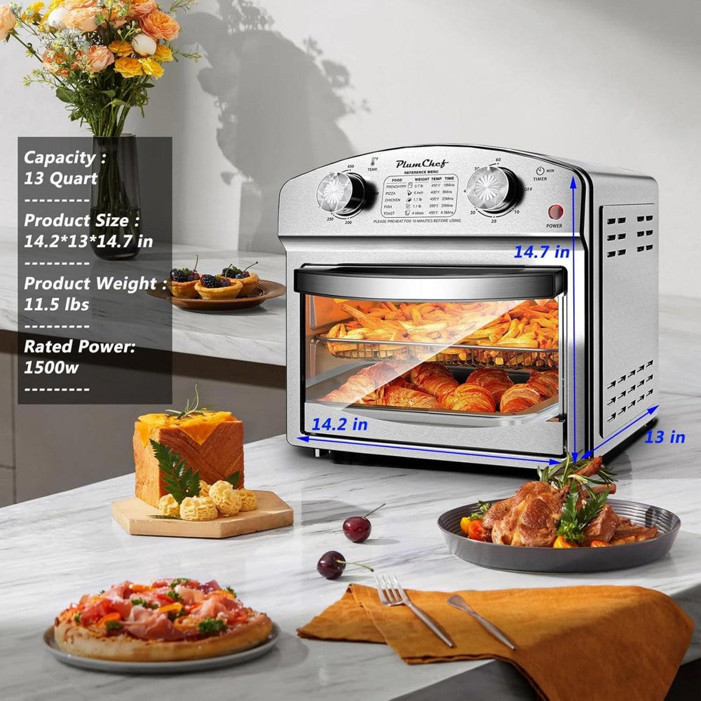 Friggitrice ad aria in acciaio inossidabile da 12,5 qt, controllo a doppia manopola, timer da 60 minuti, preimpostazioni per patatine fritte, pizza, pollo, pesce e toast, design elegante, biscotto salutareEX-STOCK Canada