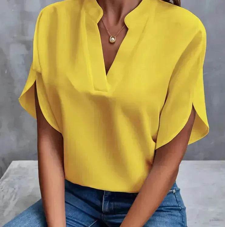 Summer Short-sleeved Chiffon Shirt New V-neck blouse Women's Casual Versatile Clothing Evening Tops for Women - EX-STOCK Canada