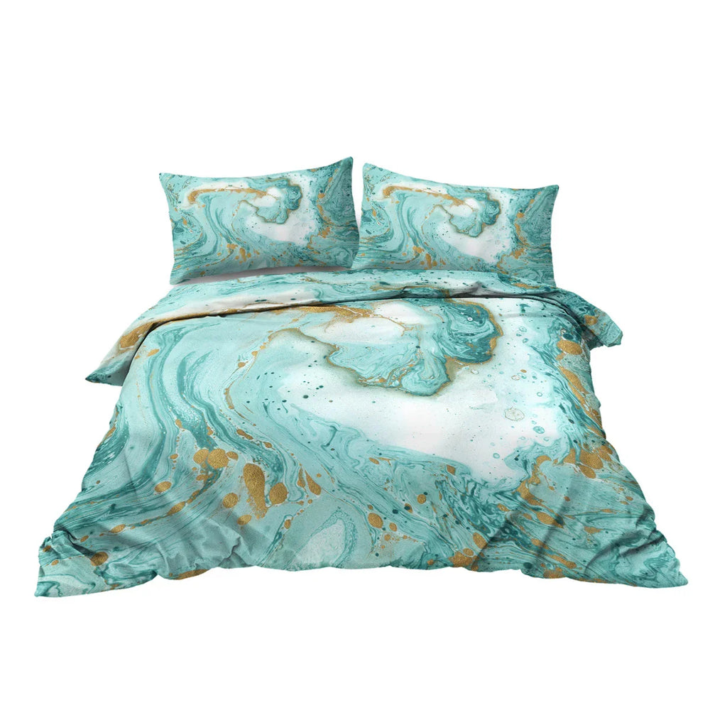 Chic Girly Marble Duvet Cover Mint Gold Glitter Turquoise Bedding Comforter Set Abstract Aqua Teel Blue Duvet Cover EX-STOCK Canada