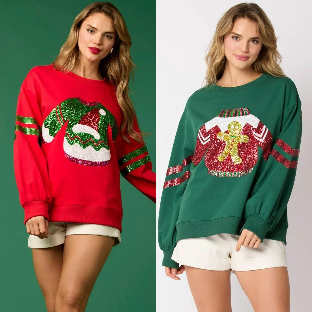 Women's Christmas Sequined Round Neck Top Casual Sweatshirt EX-STOCK Canada