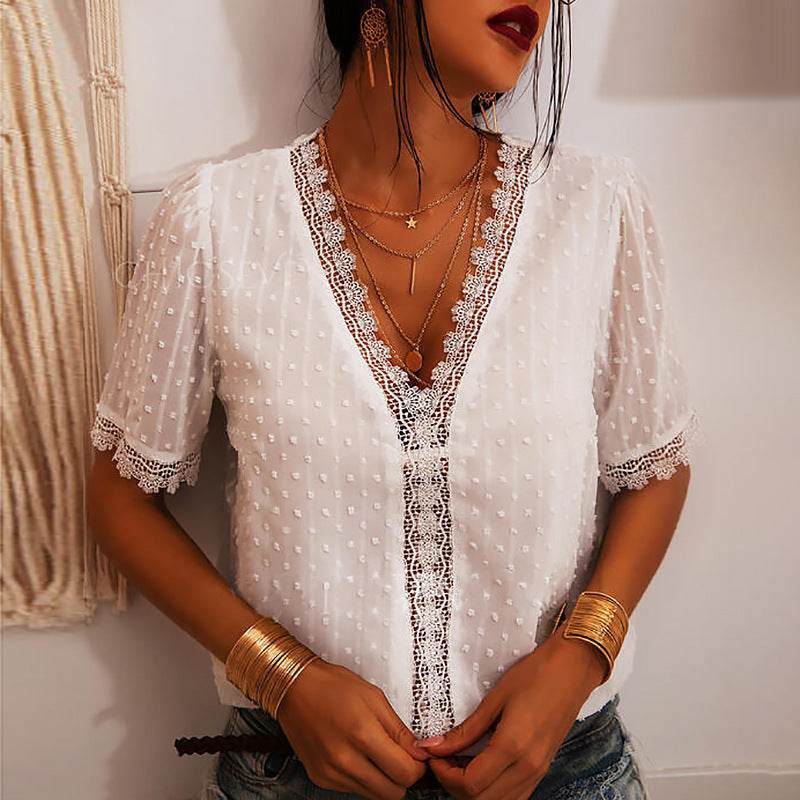 Women Chiffon blouse top European And American spring summer Embroidered Lace Short-Sleeved Blouse Women - EX-STOCK Canada