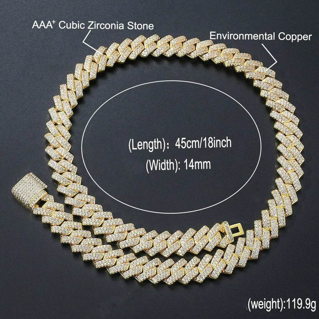 Cubic Copper Inlaid Zircon stone 14mm Diamond Cuban Link Chain necklace - EX-STOCK Canada