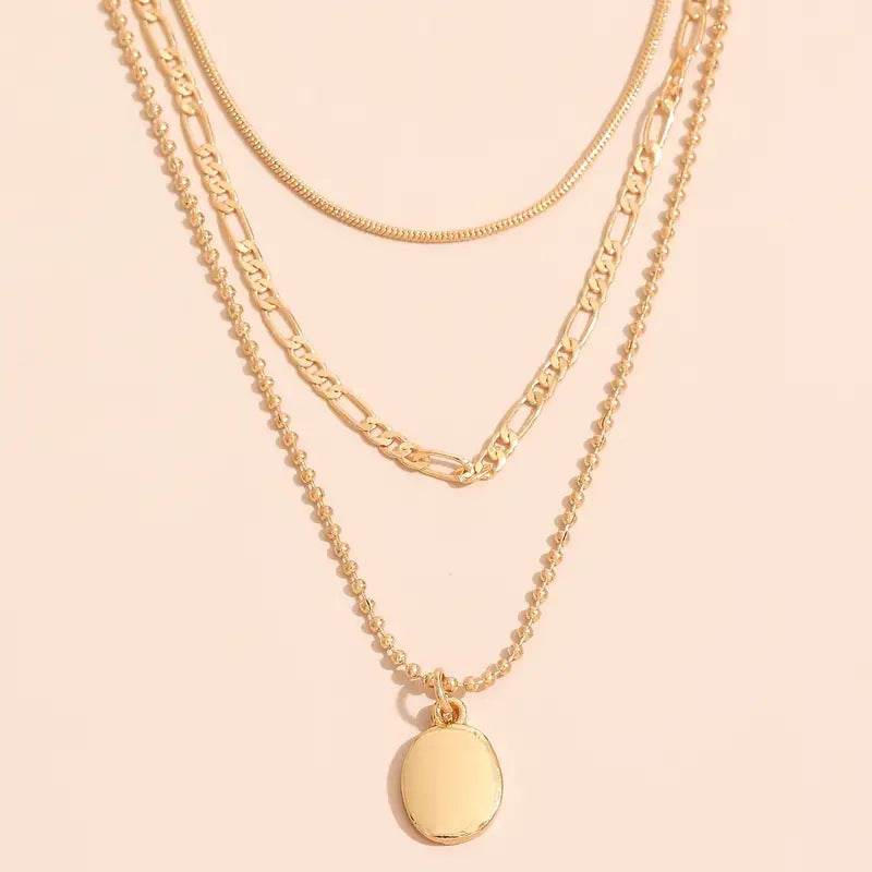 Vintage Geometric Metal Oval Pendant Necklace - EX-STOCK Canada